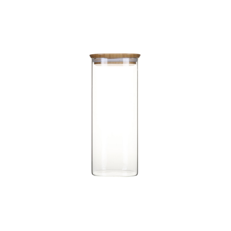 Boîte carrée haute en verre avec couvercle bambou 2.2L PEBBLY
