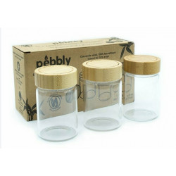 Set de 3 pots en verre 75ml avec couvercle à vis en bambou PEBBLY