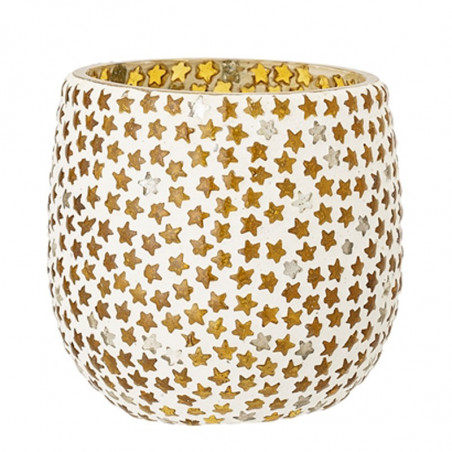 Votive pot blanc étoiles doré GM