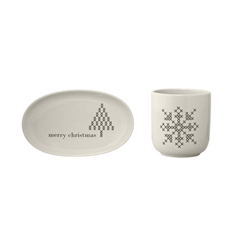 Set cup et plateau de noël flocon+sapin blanc