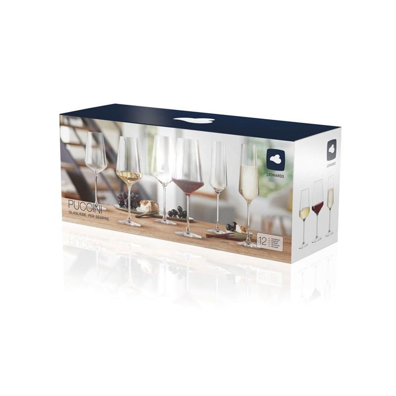 Pack de 4 Flûtes à champagne Puccini, 4 verres à vin blanc et 4 verres à vin rouge