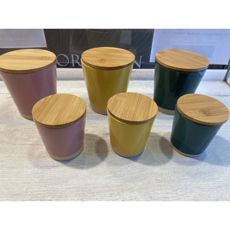 Pot petit modèle et couvercle bambou bicolore rose