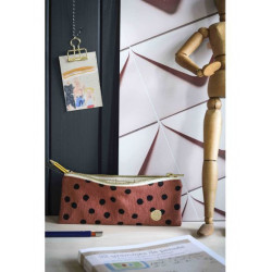 trousse de bureau polka rhubarbe