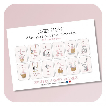 Coffret 12 cartes étapes, collection petit lapin