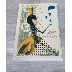 Carte postale Double bretonne coeur noir et blanc "joyeux anniversaire" enveloppe