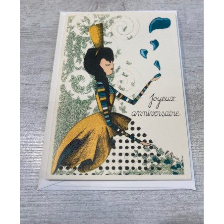 Carte postale Double bretonne coeur noir et blanc "joyeux anniversaire" enveloppe