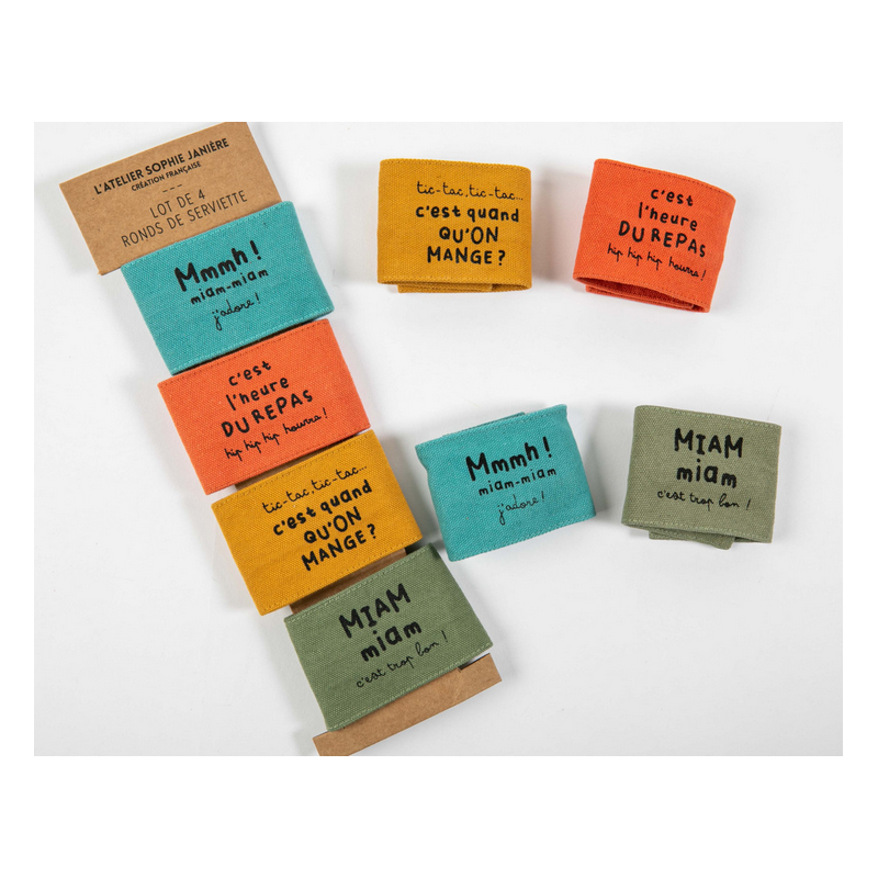 lot de 4 ronds de serviettes miam miam sophie janière