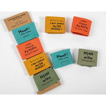 lot de 4 ronds de serviettes miam miam sophie janière