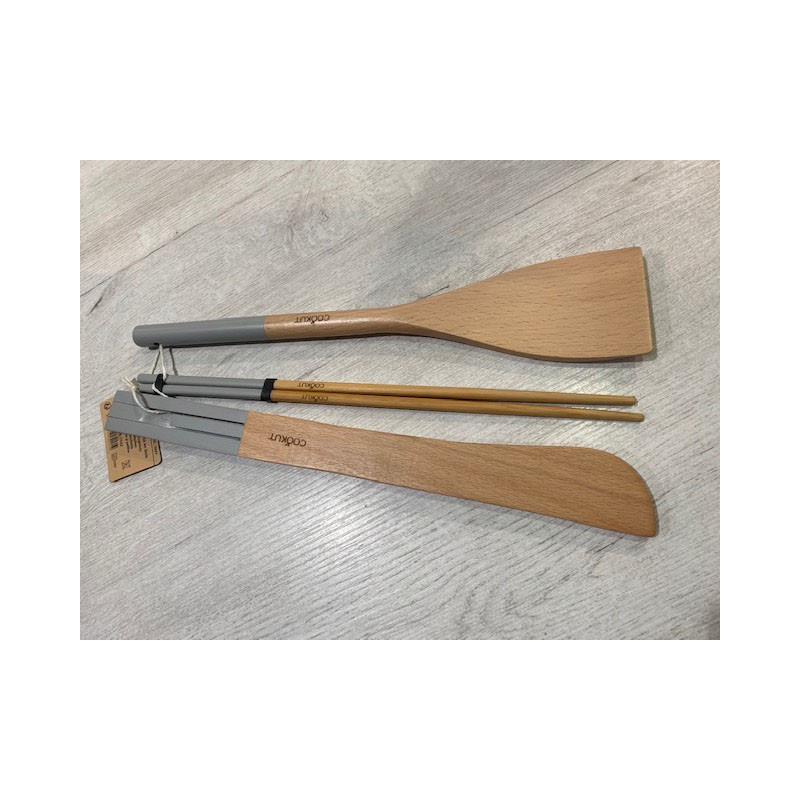 ustensile bois baguette/spatule/pince PERLE cookut