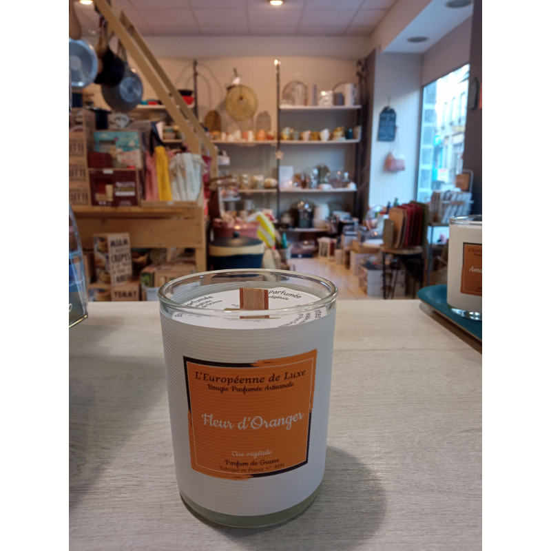 bougie mèche bois fleur d'oranger européenne de luxe