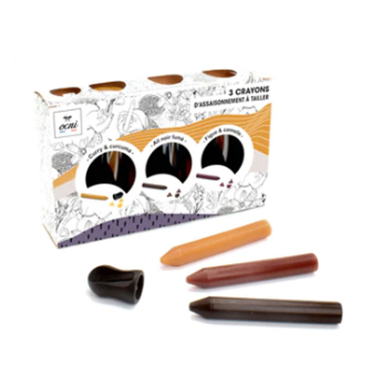 Coffret OCNI assaisonnement à tailler 3 crayons Curry-curcuma, ail noir fumé, figue-cannelle