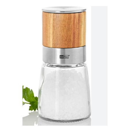 Moulin sel ou poivre acacia, verre et inox PEBBLY