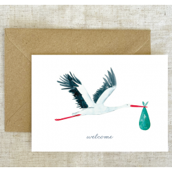 Carte postale cigogne Bleu coquille