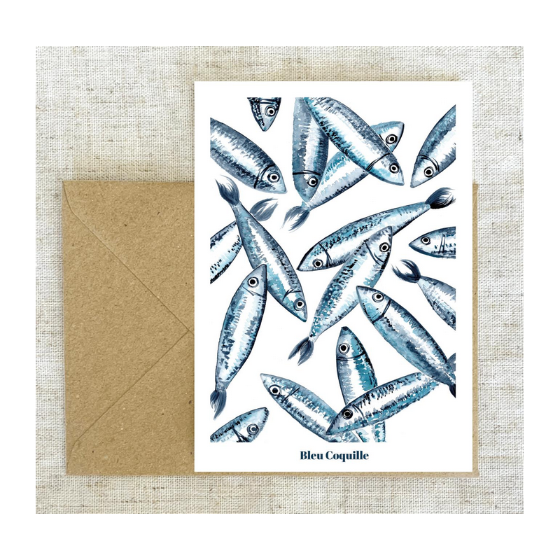 Carte postale Les sardines Bleu coquille