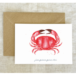 Carte postale Crabe rouge Bleu coquille