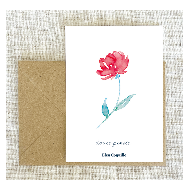 Carte postale Rose rouge simple Bleu coquille