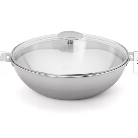 Wok 28 cm CASTELINE + couvercle inox + 2 anses blanches CRISTEL