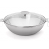 Wok 28 cm CASTELINE + couvercle inox + 2 anses blanches CRISTEL