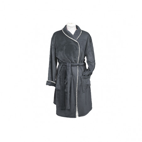 Peignoir long Moelleux 205 taille L charbon surpiqure lin