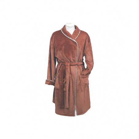 Peignoir long Moelleux 208 taille L, brick surpiqure lin