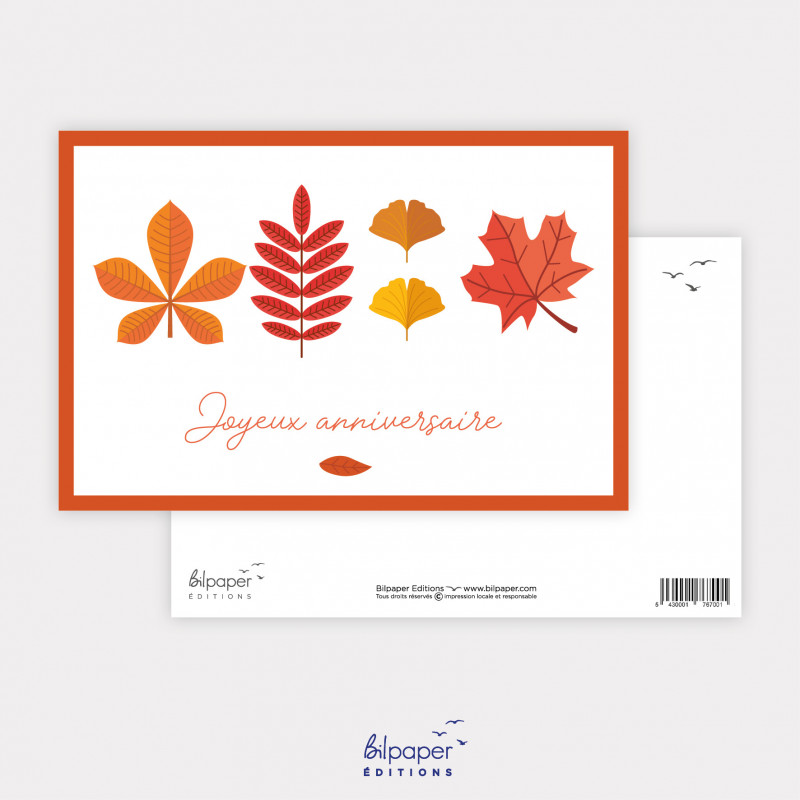 Carte joyeux anniversaire feuilles d'automne