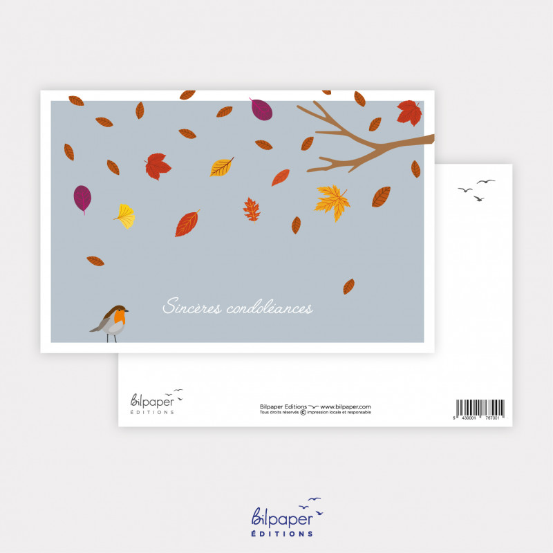 Carte sincères condoléances oiseau