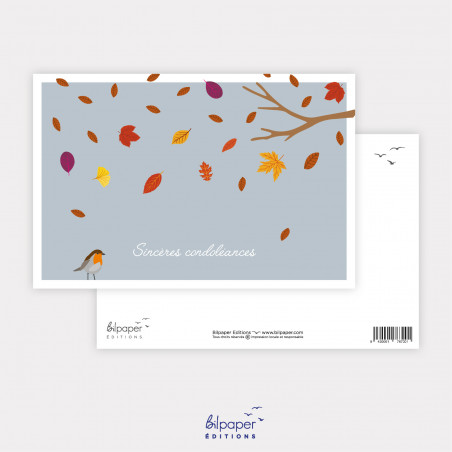 Carte sincères condoléances oiseau