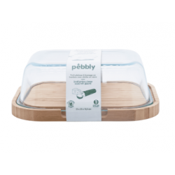 Boîte fromage M bambou + COUVERCLE VERRE PEBBLY