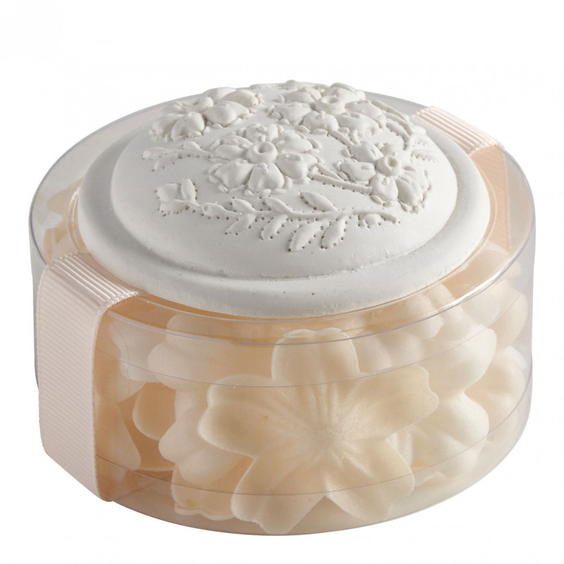 Boite de pétales de savon parfumés blancs et nudes parfum rose