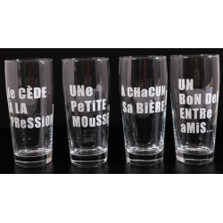 4 Verres à bière 33cl "je cède à la pression" S. Janière