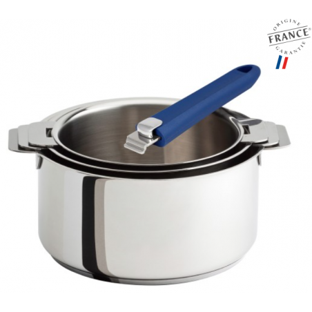 3 CASSEROLES 16-18-20CM MUTINE AMOVIBLE + 1 POIGNEE MUTINE BLEUE CRISTEL