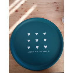Plateau bleu cèdre rond "Maison du bonheur" S.Janière