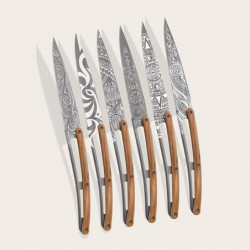 6 Couteaux DEEJO de table Titane olivier Tatouages du monde