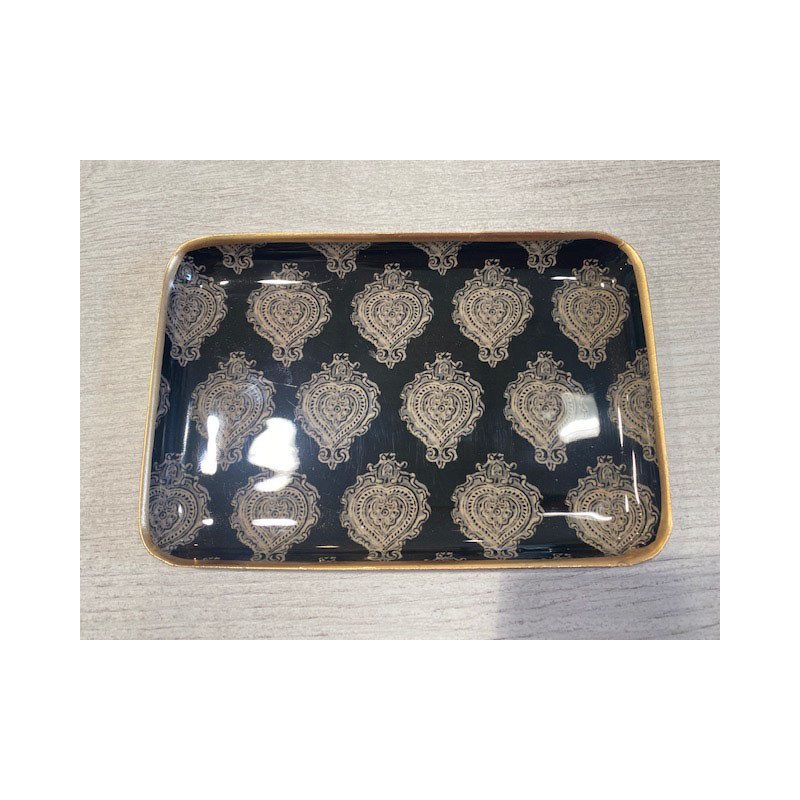plateau métal Arles 10*15 noir, bord doré