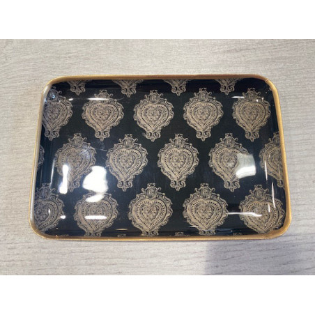 plateau métal Arles 10*15 noir, bord doré