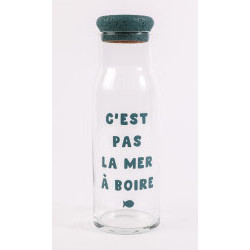 Carafe 1 litre ça coule de source bouchon liège bleu