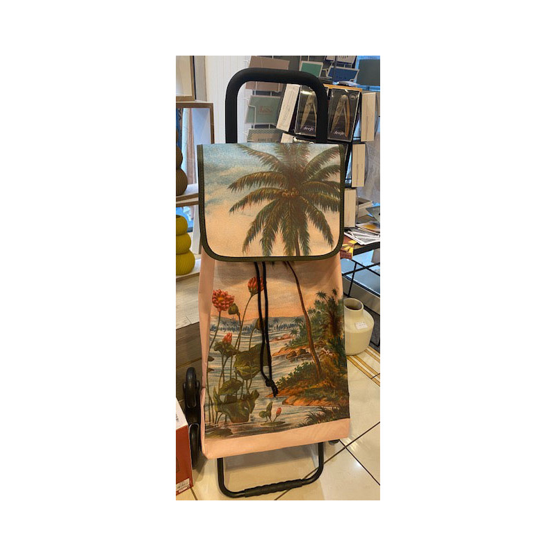Caddie de courses 6 roues Plage palmiers rose Les Artistes