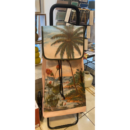 Caddie de courses 6 roues Plage palmiers rose Les Artistes