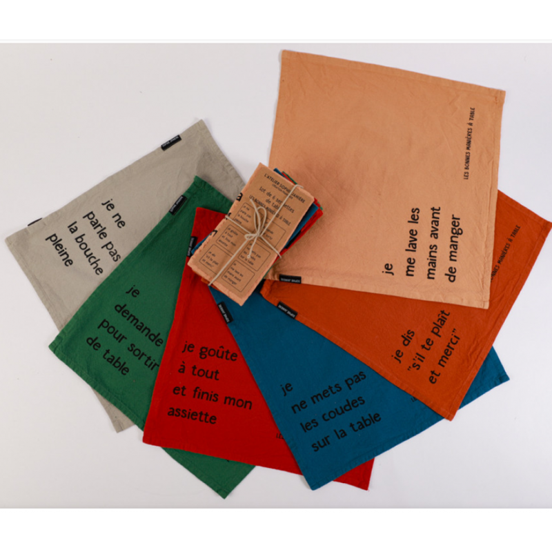 6 serviettes "Les Bonnes manières"40*40 Sophie janière