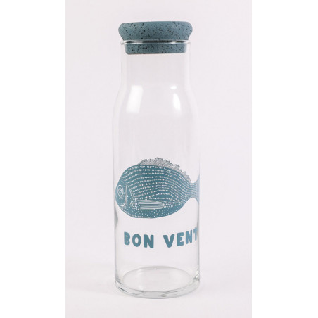 Carafe 1 litre horizon bon vent bouchon liège bleu