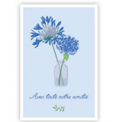 Carte notre amitié deux fleurs bleues