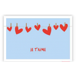 Carte je t'aime coeurs pinces