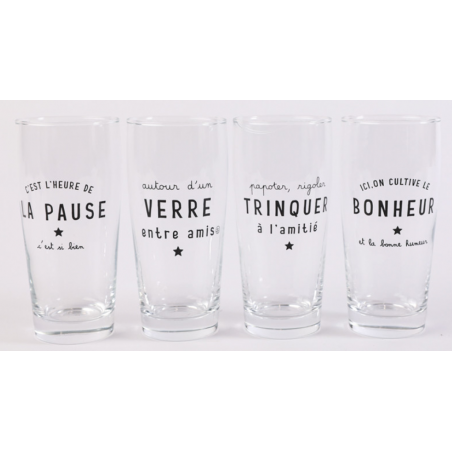 4 Verres à bière 40cl "L'heure de la pause" S. Janière