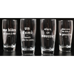 4 Verres à bière 40cl "la bière coule à flot" S. Janière