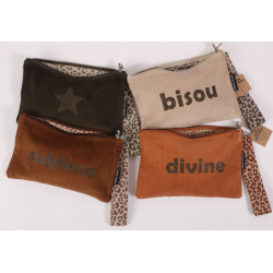 trousse velours +sangle Paillettes messages assortis s. janière
