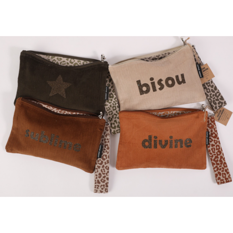 trousse velours +sangle Paillettes messages assortis s. janière