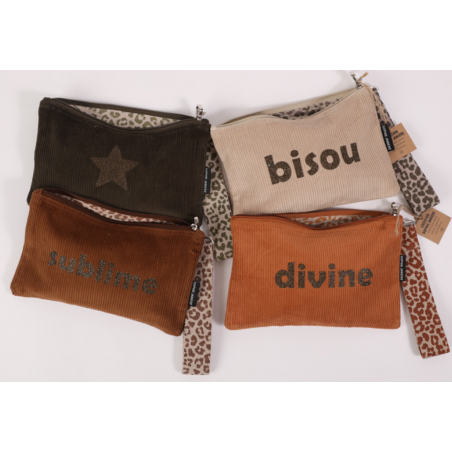 trousse velours +sangle Paillettes messages assortis s. janière