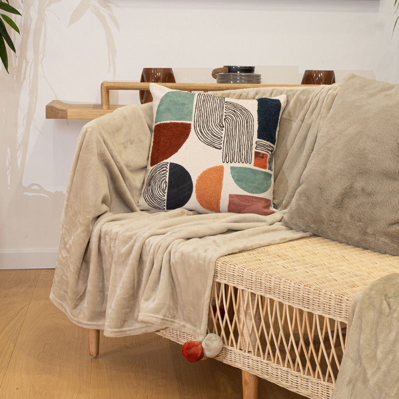 Plaid pompons 130*170 naturel