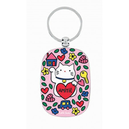Porte-clés Chat bonheur rose DLP