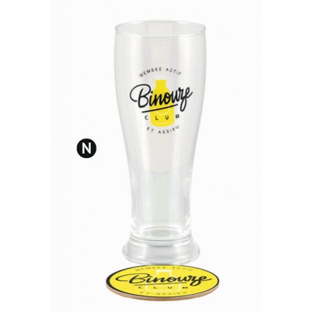 Verre à biere + dessous de verre Binouze Club DLP